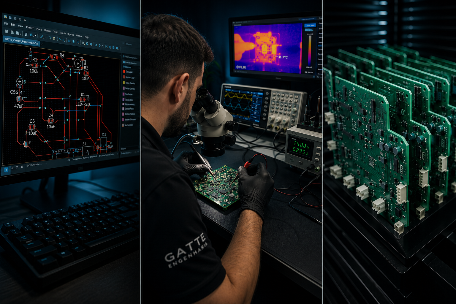 Três pilares da GATTE: desenvolvimento de projetos, manutenção eletrônica e pesquisa & desenvolvimento